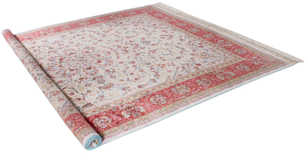 8x12 Ivory and pınk Turkish Silk Rug