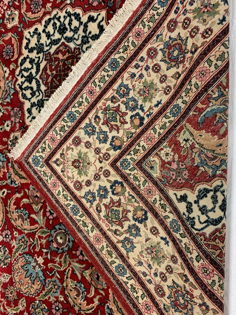 7x10 Beige and Red Turkish Silk Rug