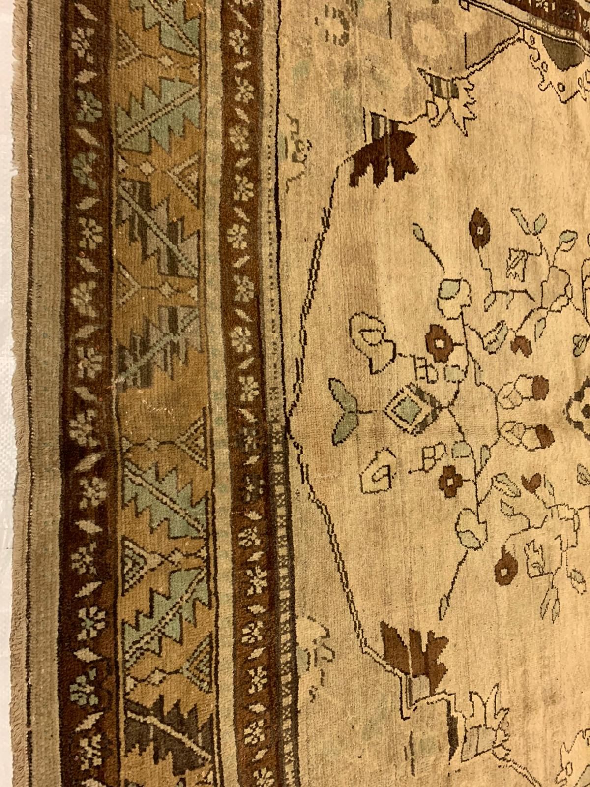 7x11 Beige and Ivory Turkish Tribal Rug