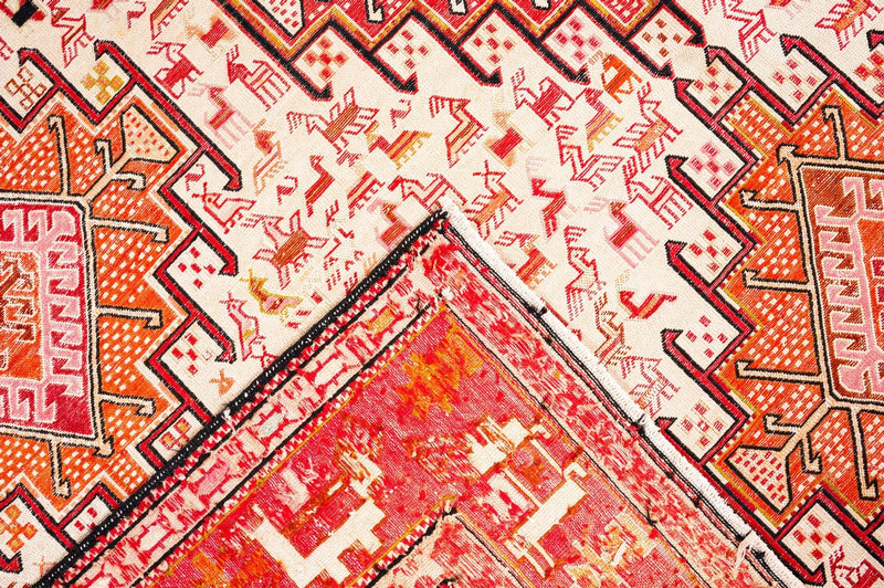 7x9 Red and Beige Turkish Patchwork Rug