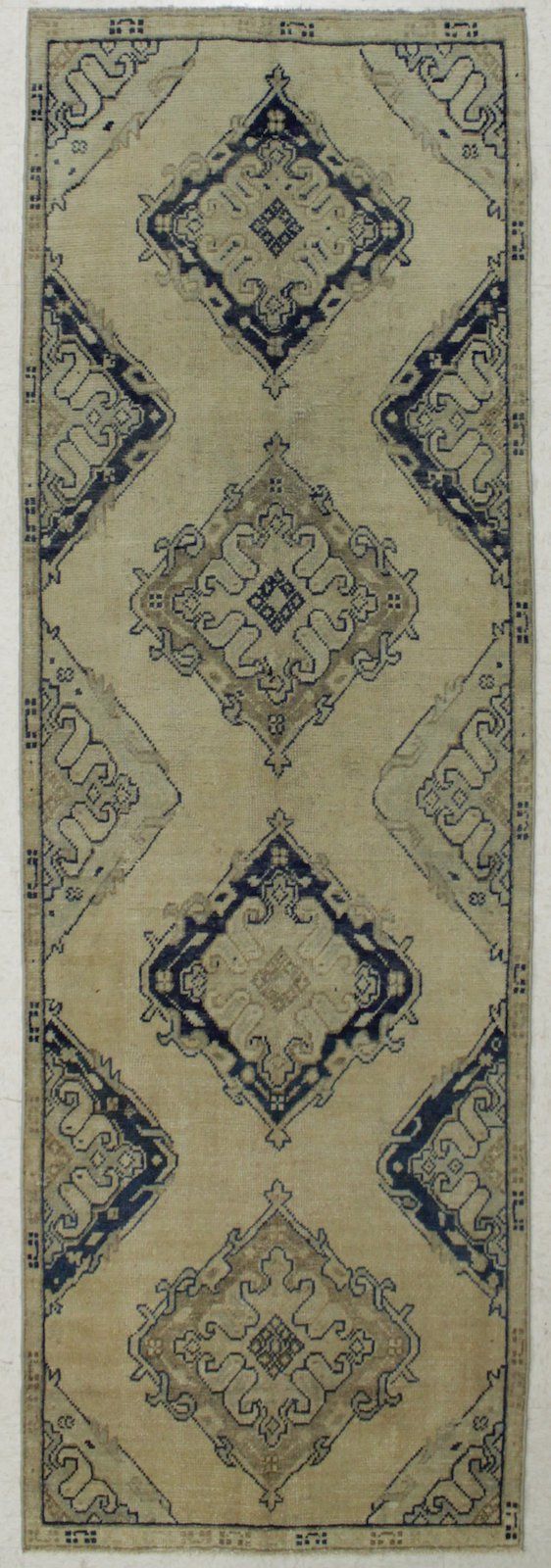 4x11 Ivory and Blue Turkish Tribal Runner