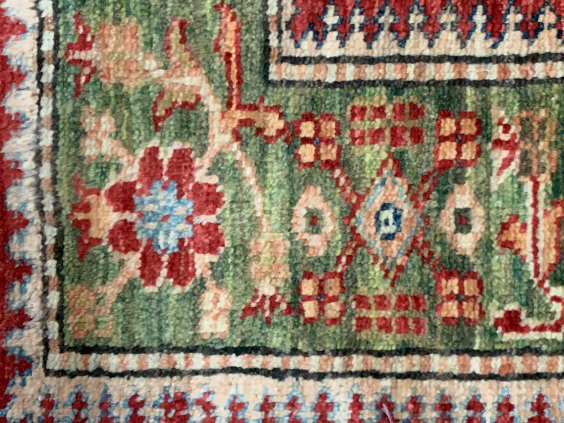 3x4 Ivory and Green Turkish Oushak Rug