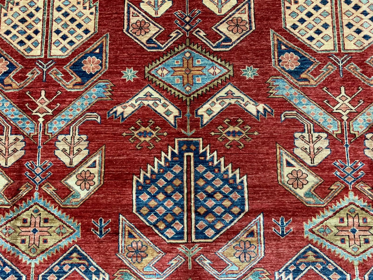 8x10 Red and Ivory Kazak Tribal Rug
