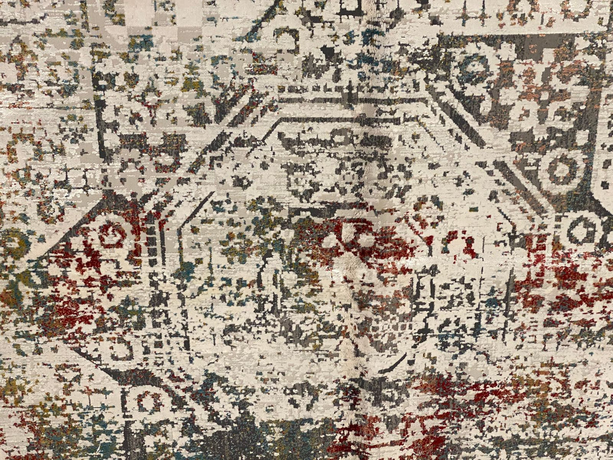 6x10 White and Multicolor Turkish Antep Rug