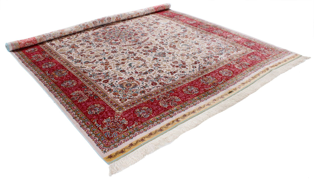 8x12 Ivory and pınk Turkish Silk Rug