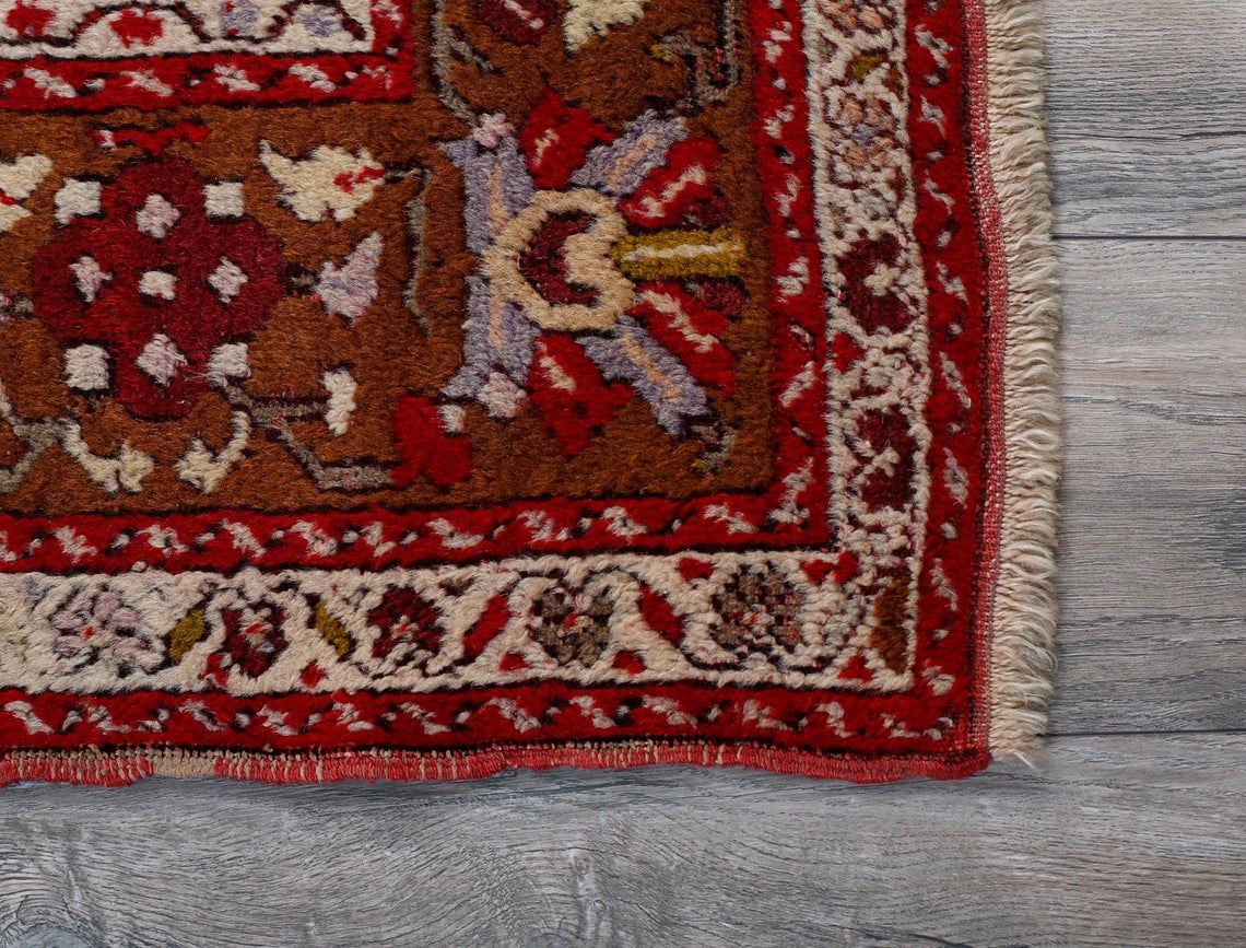 4x5 Red and Brown Turkish Tribal Rug