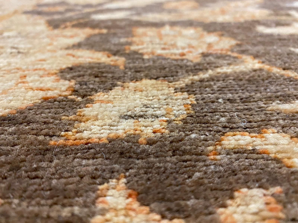 4x10 Brown and Ivory Turkish Oushak Runner