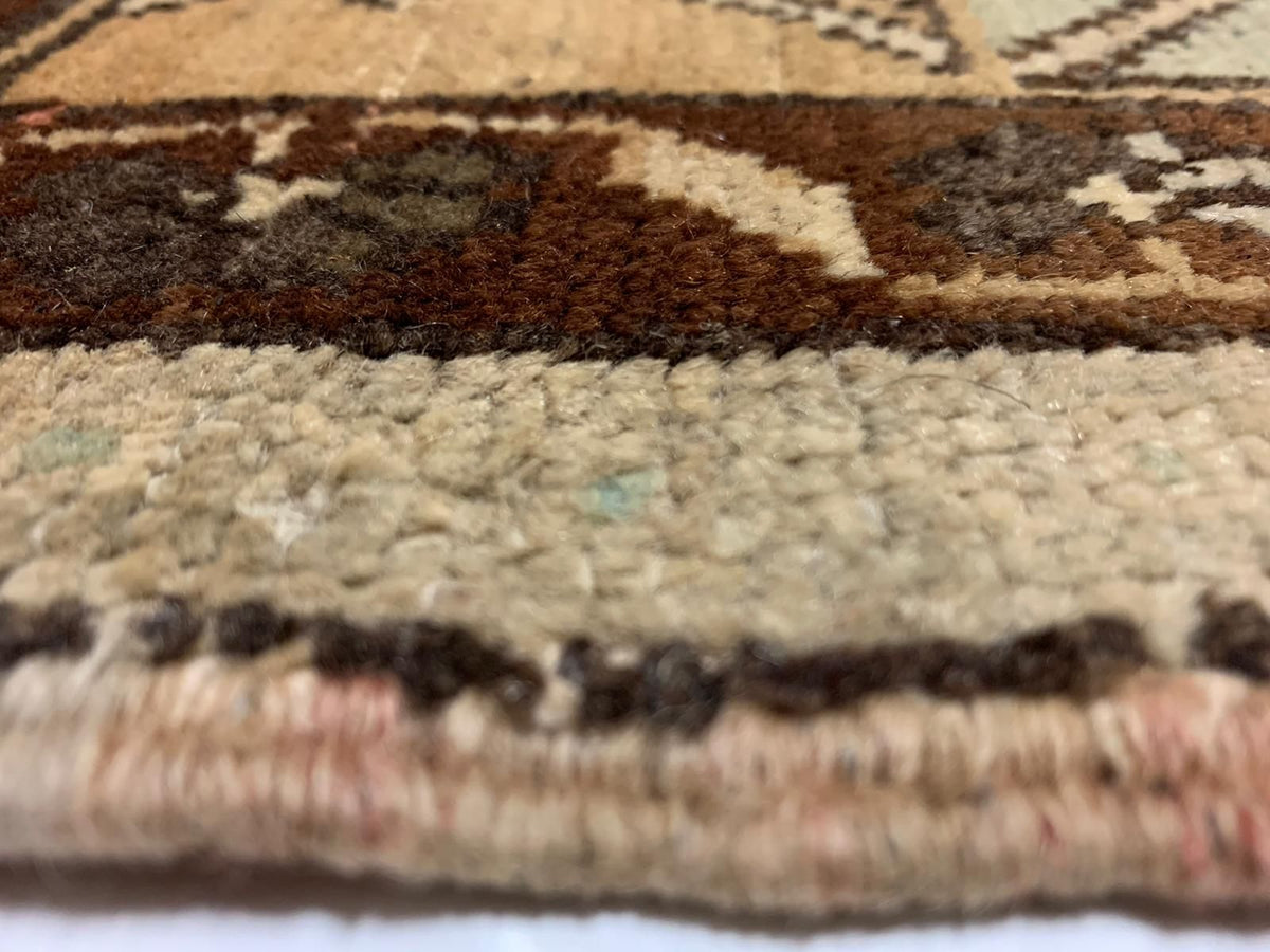 7x11 Beige and Ivory Turkish Tribal Rug