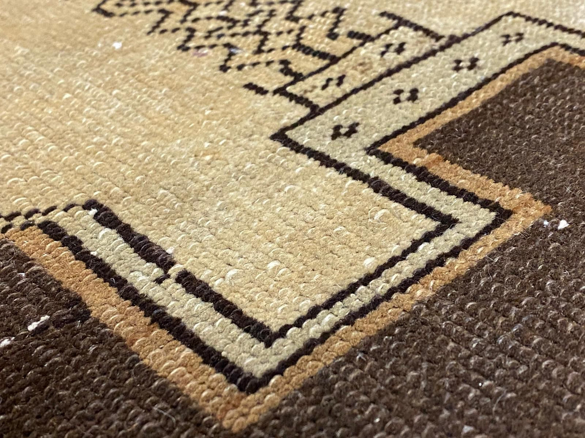 4x8 Ivory and Brown Turkish Tribal Rug