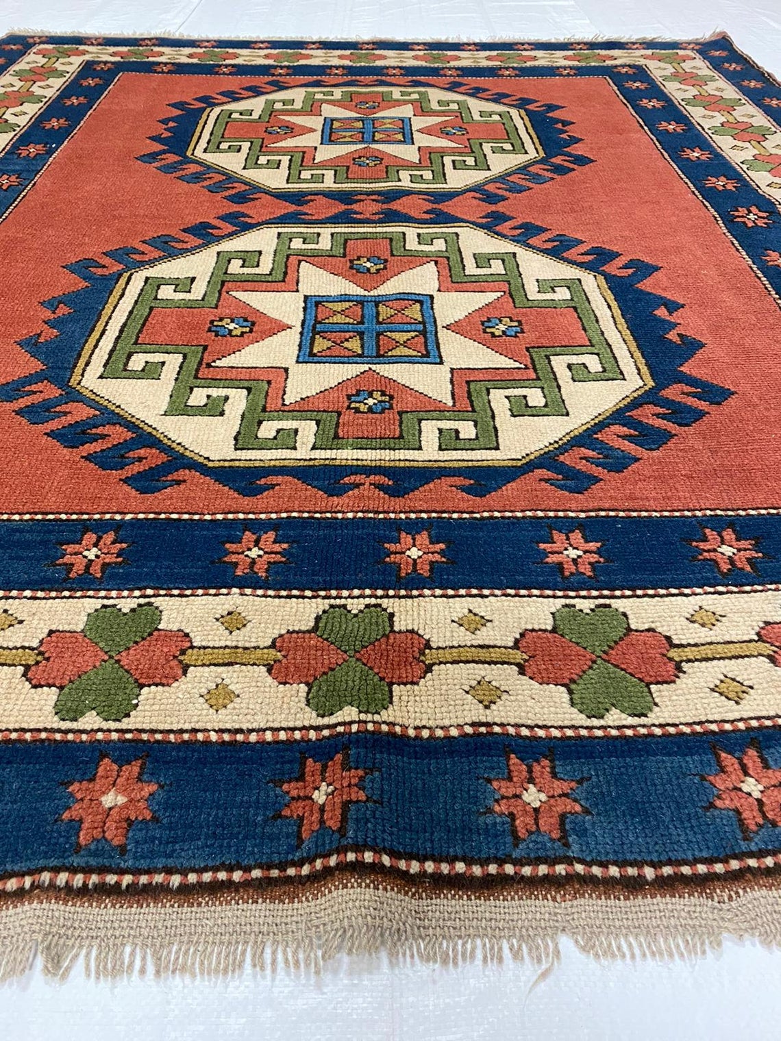 6x7 Red and Blue Turkish Tribal Rug