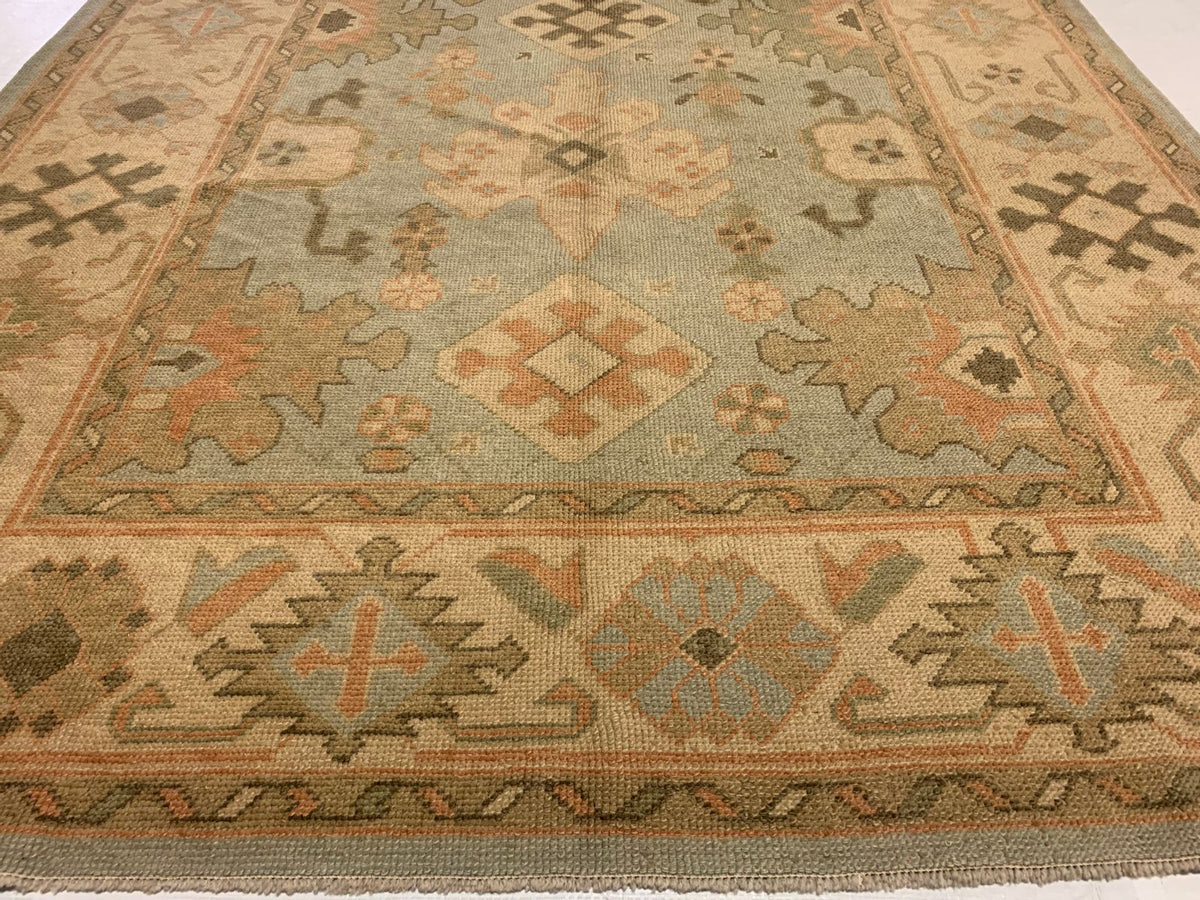 7x10 Blue and Beige Turkish Oushak Rug