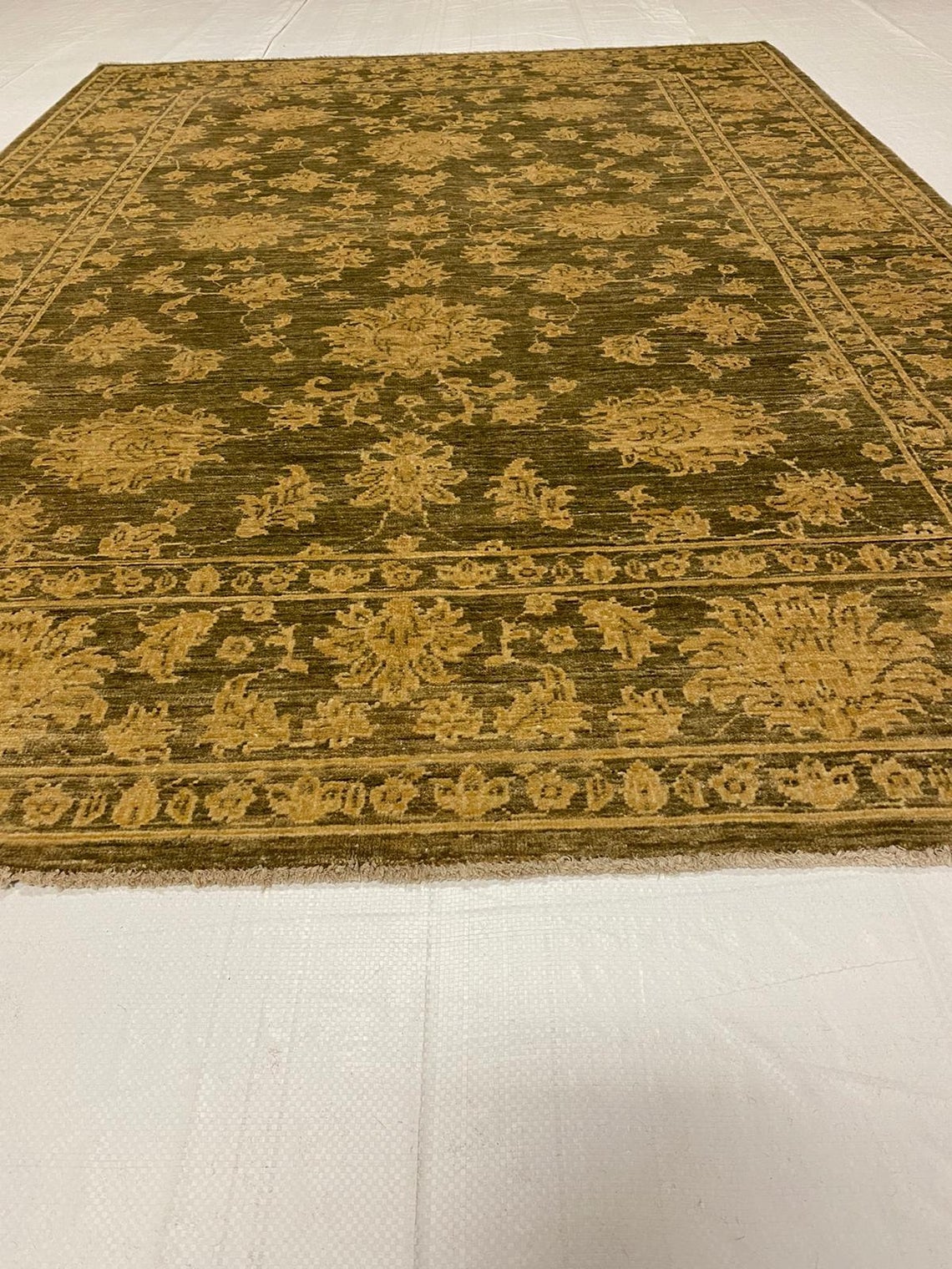 6x8 Green and Gold Turkish Oushak Rug