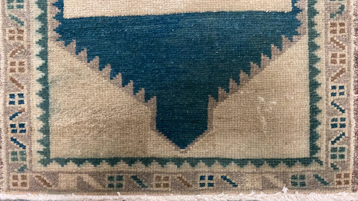 2x3 Ivory and Blue Turkish Tribal Rug