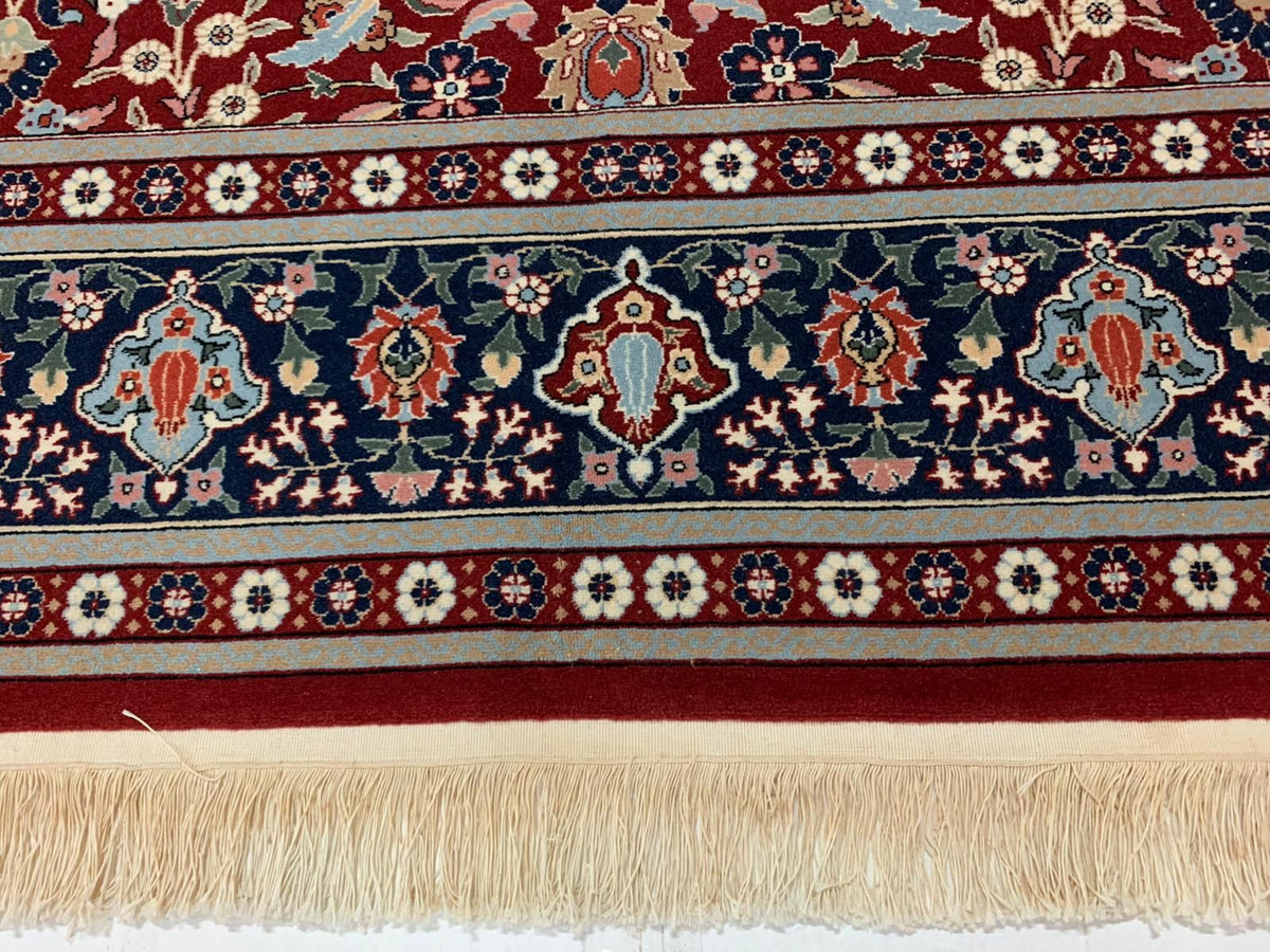 7x10 Red and Navy Turkish Silk Rug