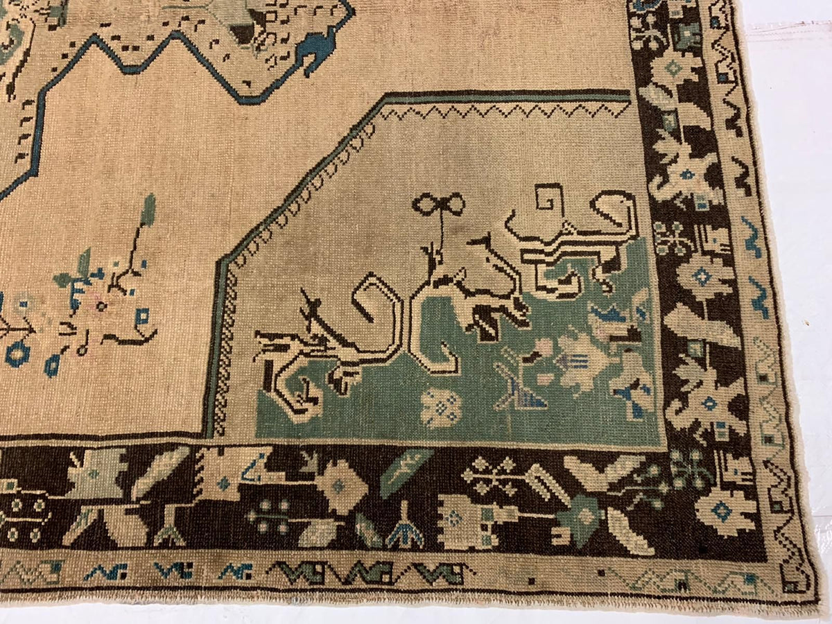 6x10 Ivory and Blue Turkish Tribal Rug