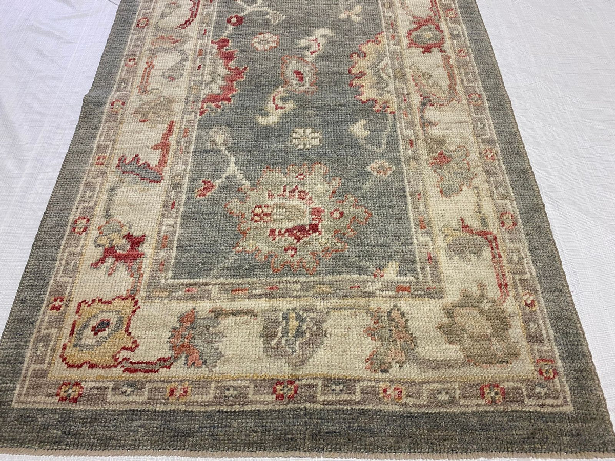 3x10 Gray and Off White Turkish Oushak Runner