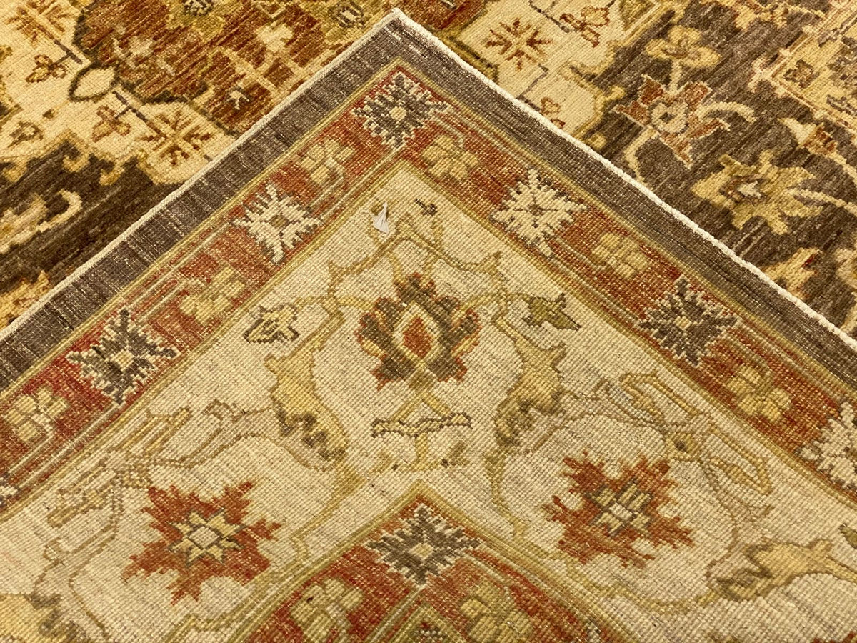 8x10 Brown and Ivory Turkish Oushak Rug