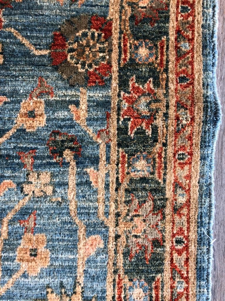 3x9 Light Blue and Rust Traditional Runner