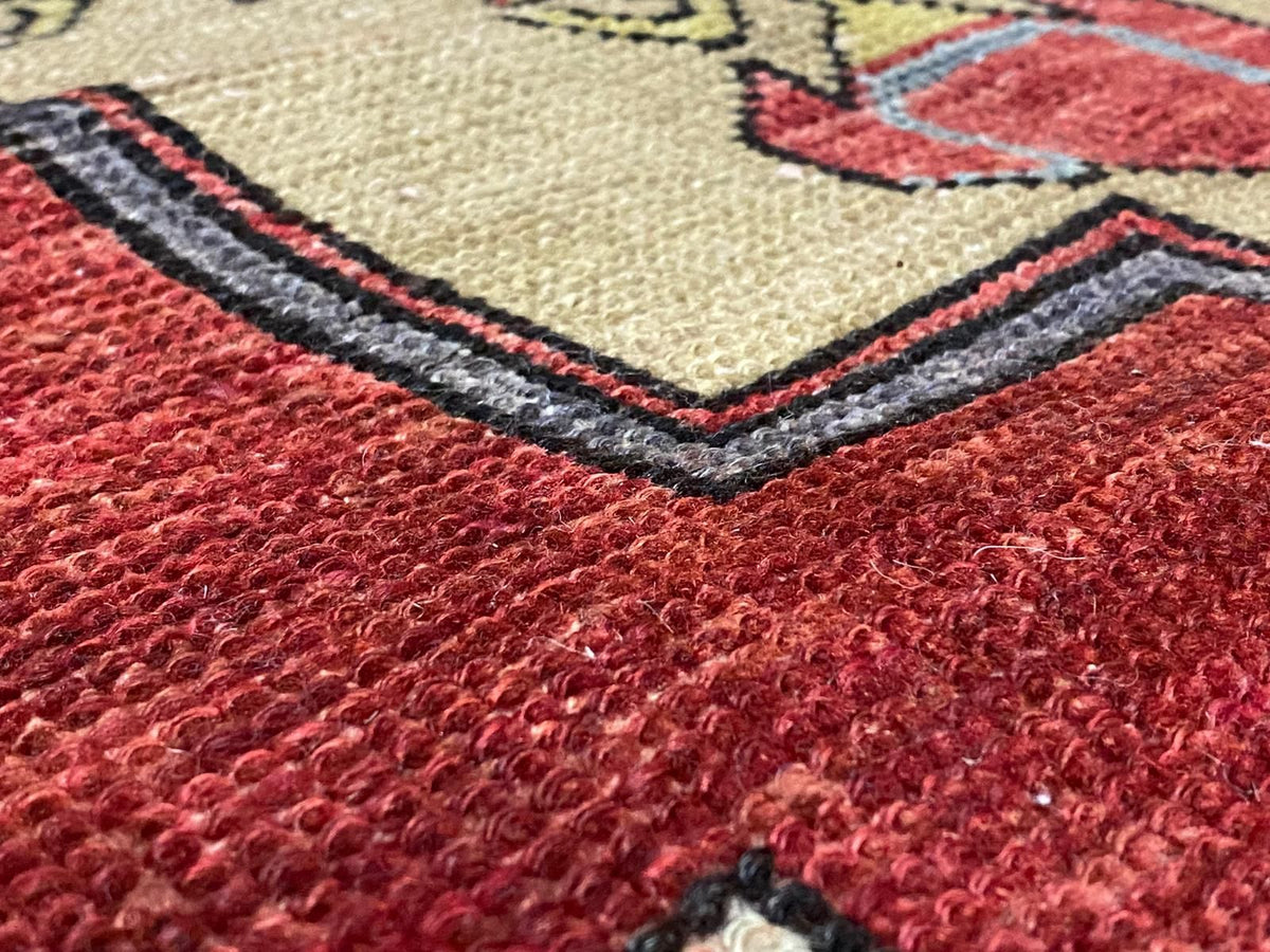Vintage Handmade 5x12 Red and Beige Anatolian Turkish Tribal Distressed Area Runner
