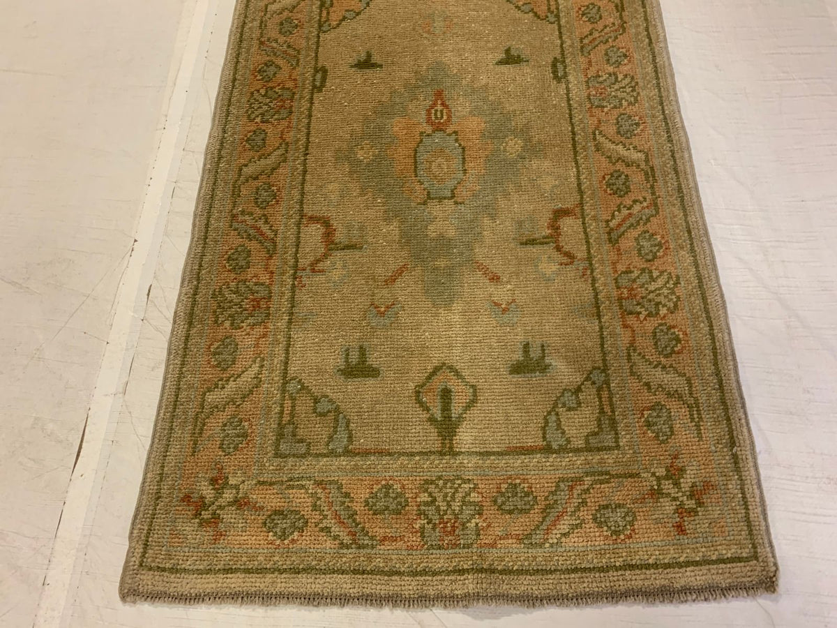3x12 Beige and Green Turkish Oushak Runner