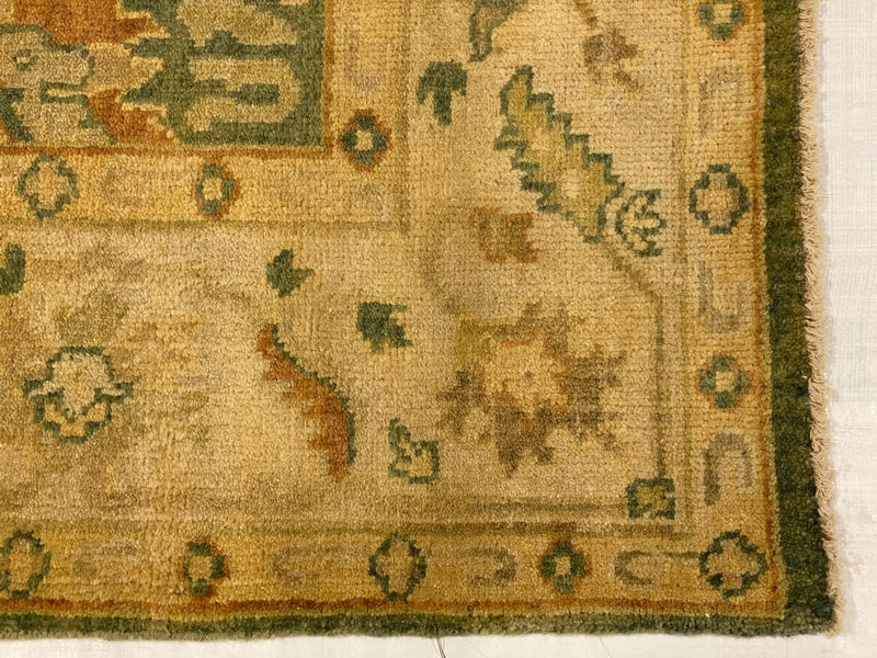 6x9 Green and Ivory Turkish Oushak Rug