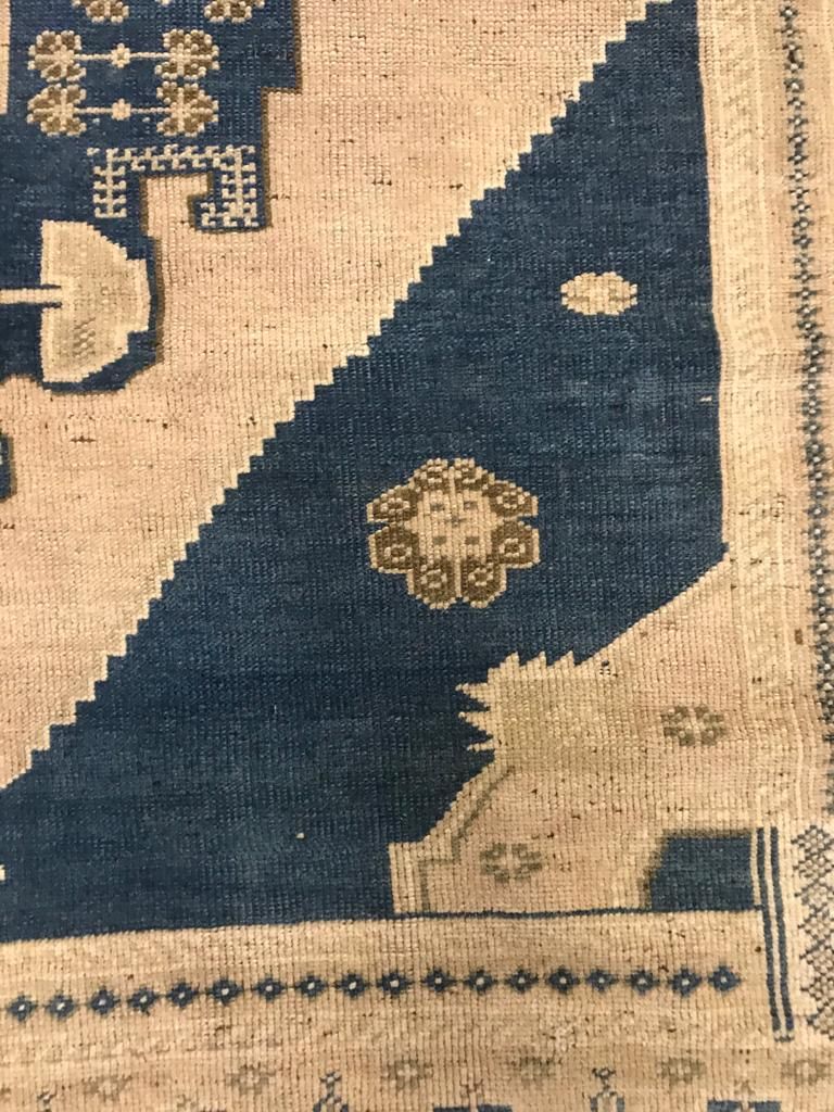 6x8 Blue and Beige Turkish Tribal Rug