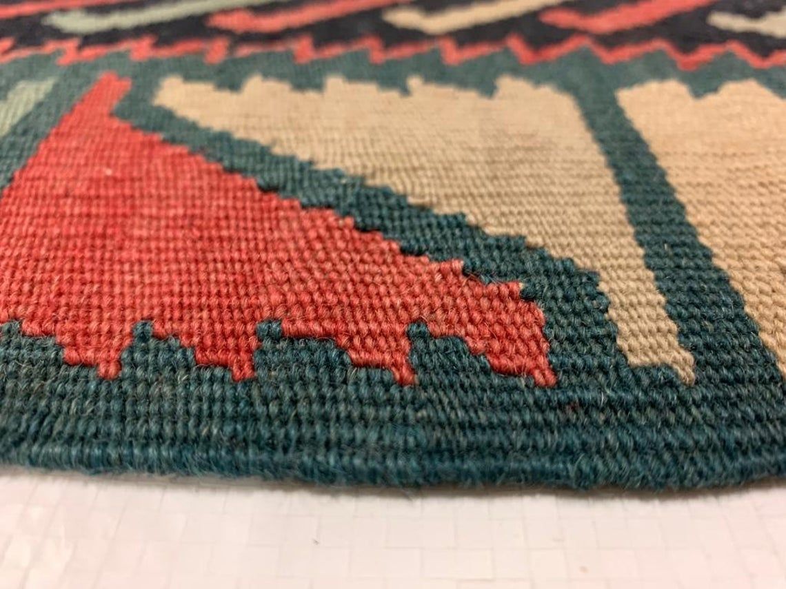 7x9 Rust and Blue Turkish Tribal Rug