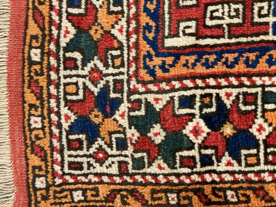 Vintage Handmade 3x5 Red and Multicolor Anatolian Turkish Tribal Distressed Area Rug