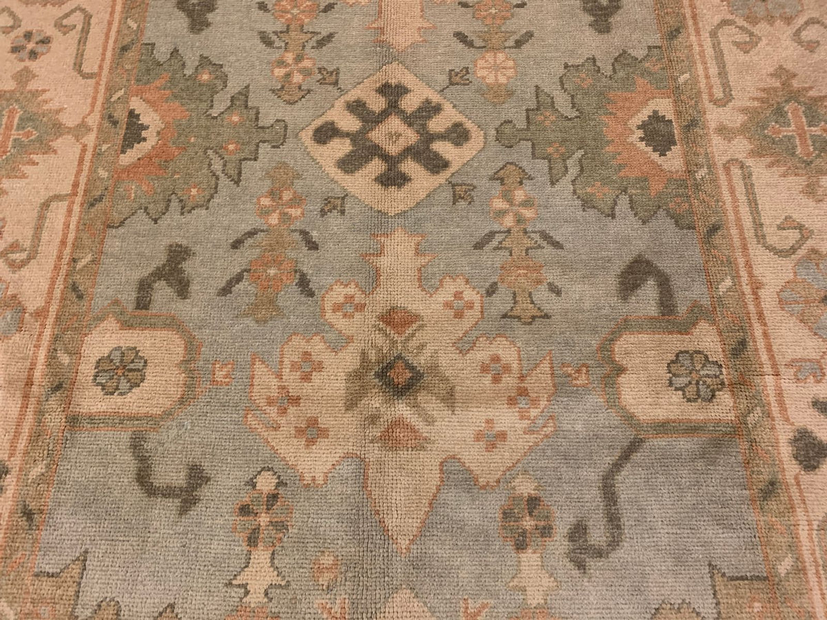 7x11 Blue and Ivory Turkish Oushak Rug