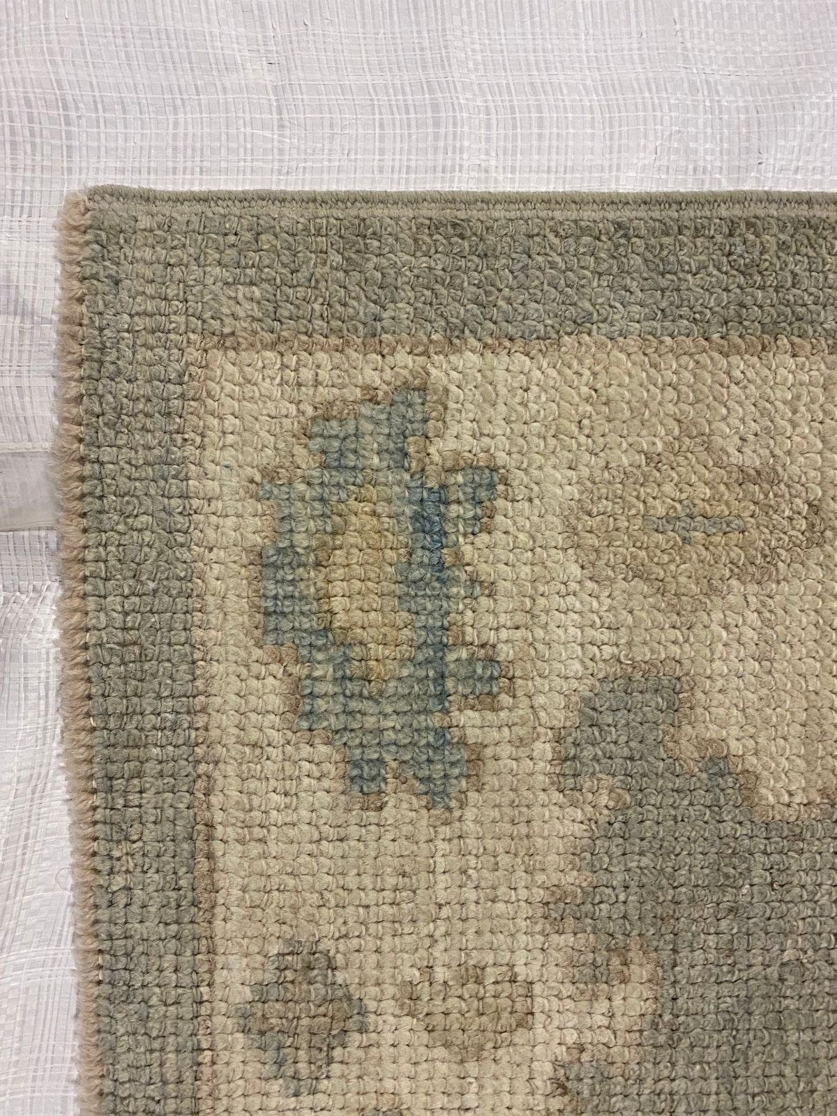 3x10 Blue and Ivory Turkish Oushak Runner