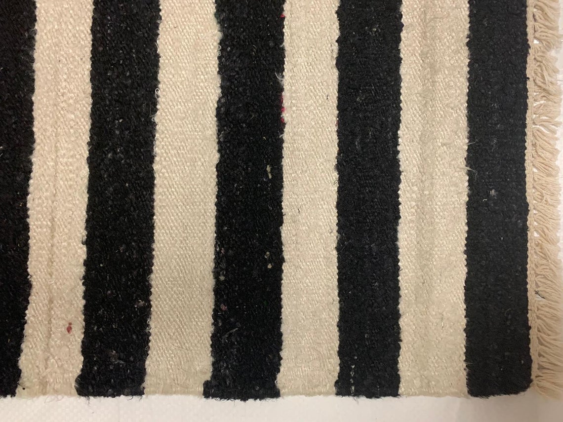 6x9 Black and White Turkish Tribal Rug
