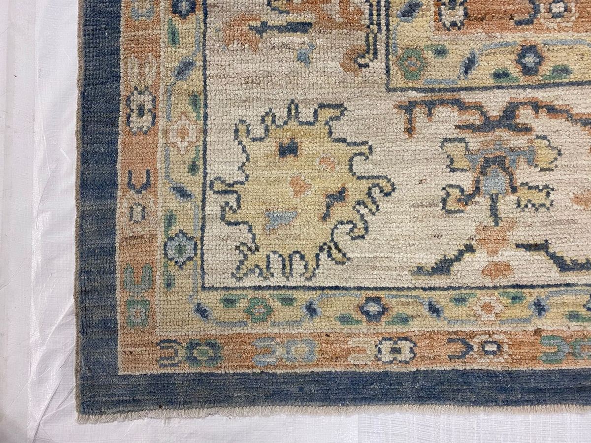 8x10 Blue and Ivory Turkish Oushak Rug