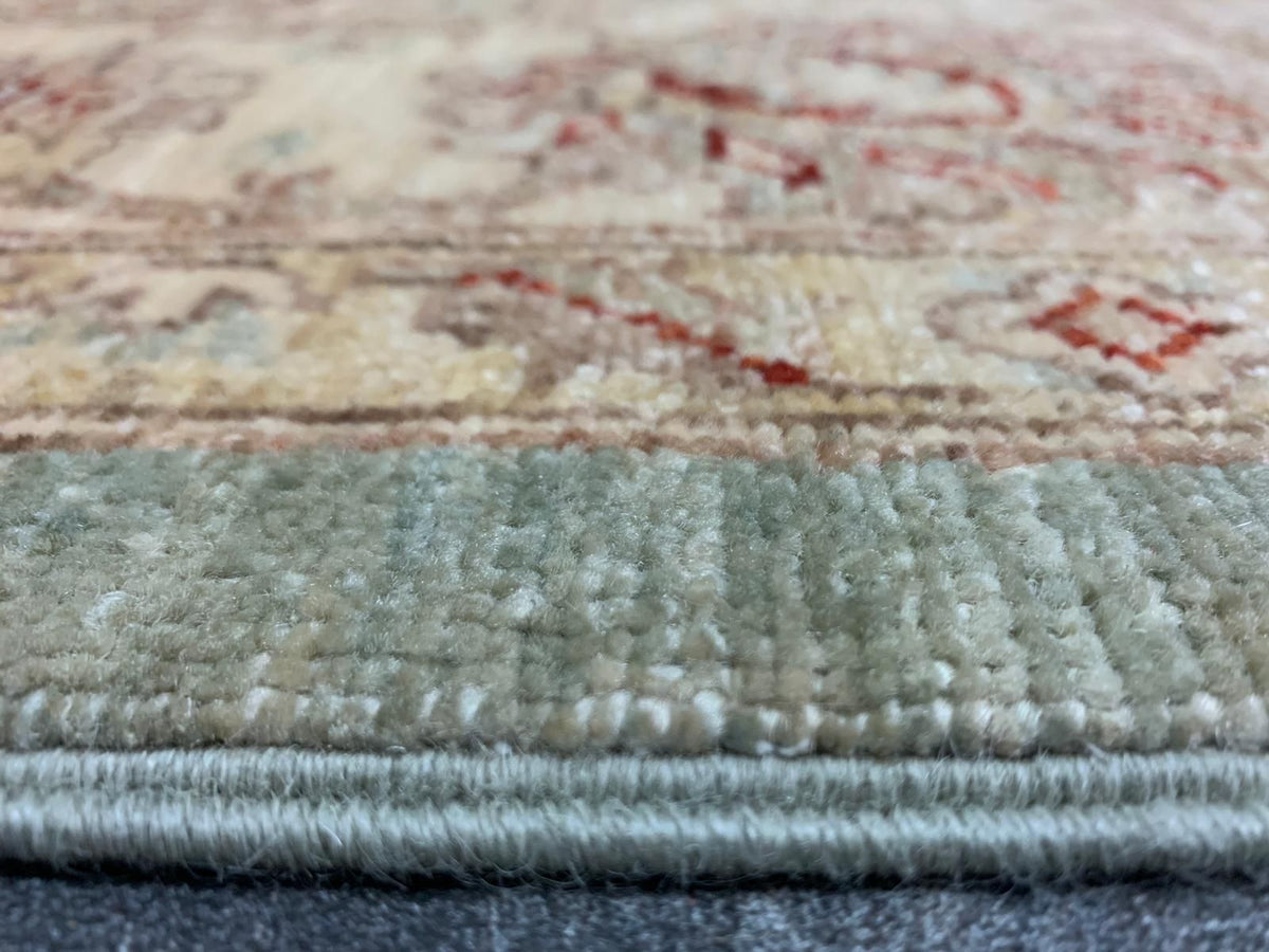 6x8 Green and Ivory Turkish Oushak Rug