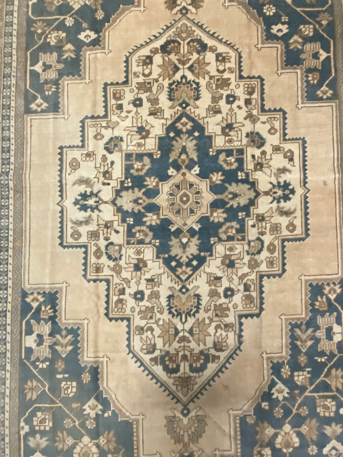 6x10 Beige and Blue Turkish Tribal Rug