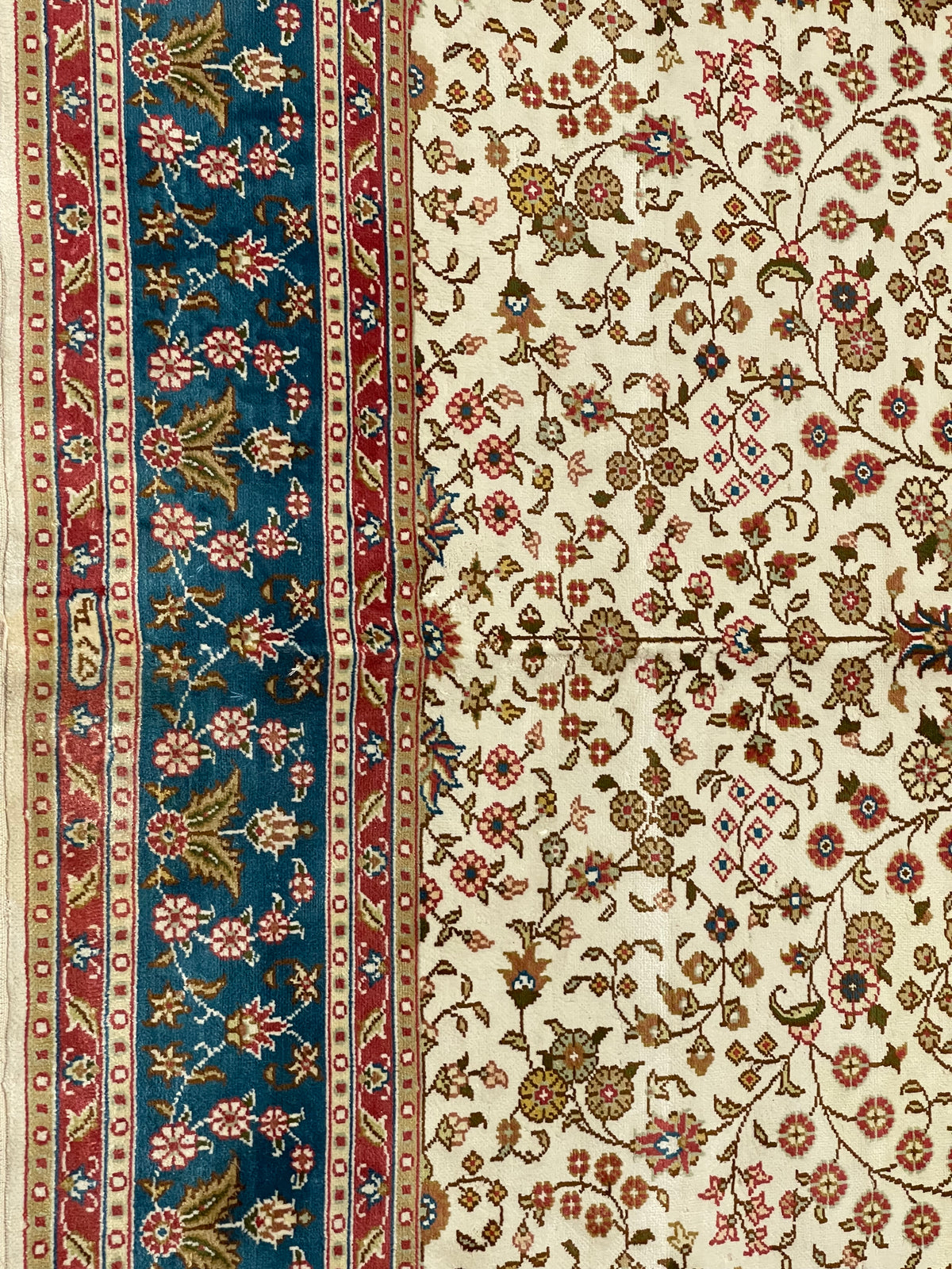 4x6 Ivory And Blue Turkish Silk Rug