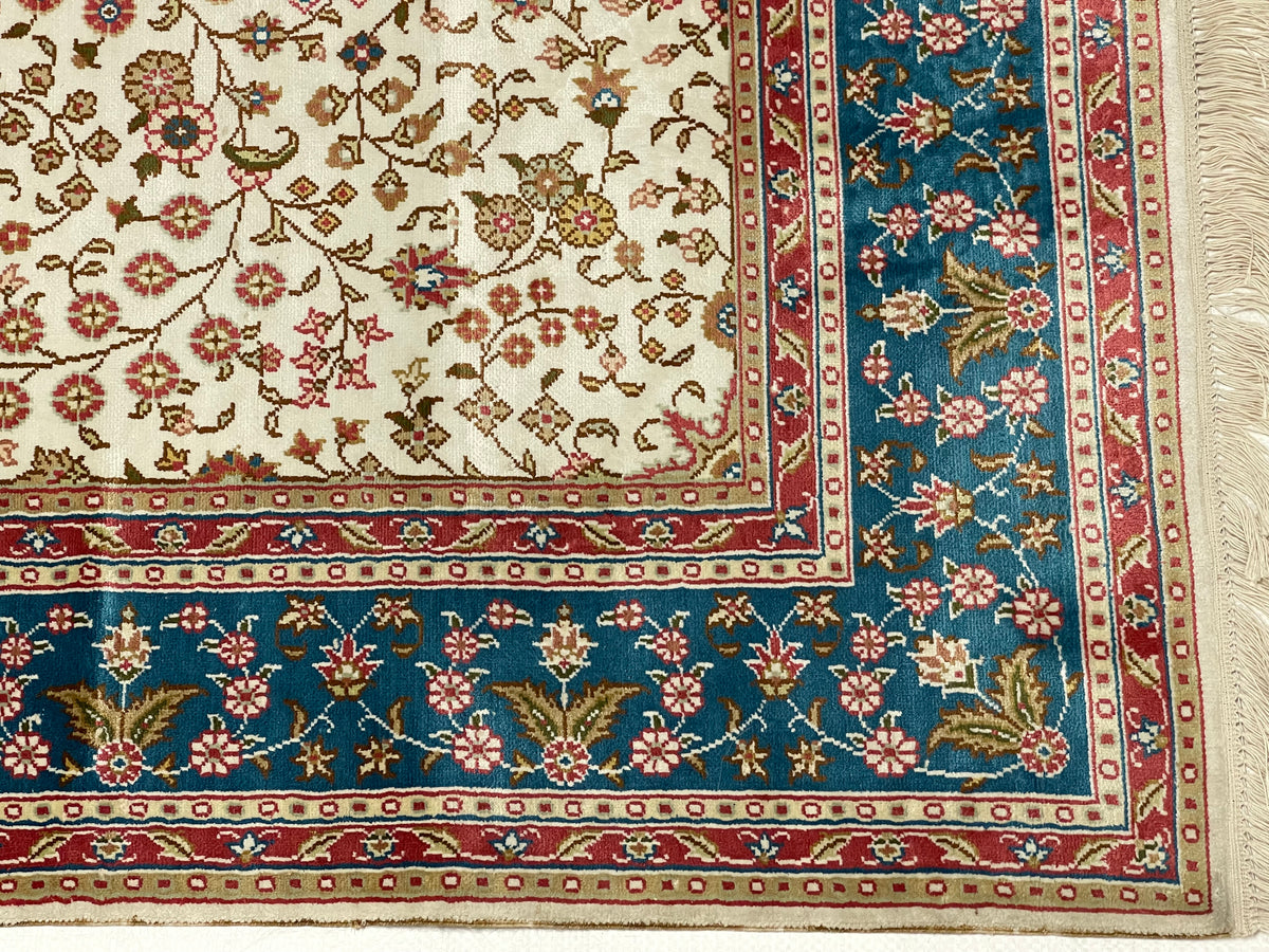 4x6 Ivory And Blue Turkish Silk Rug