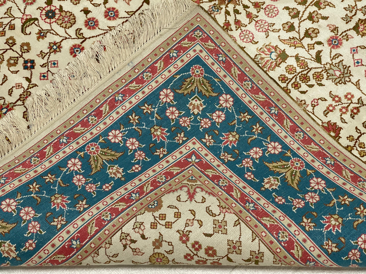 4x6 Ivory And Blue Turkish Silk Rug
