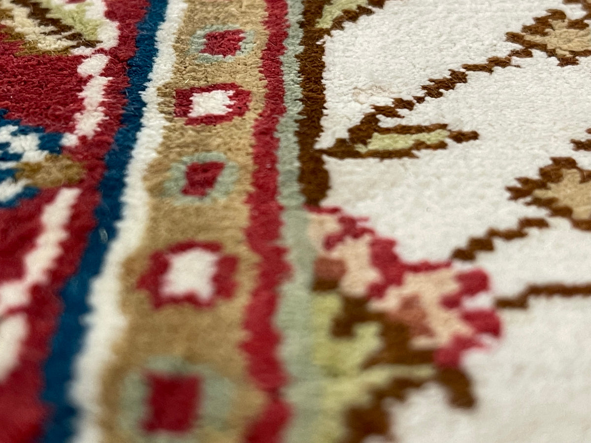 4x6 Ivory And Blue Turkish Silk Rug