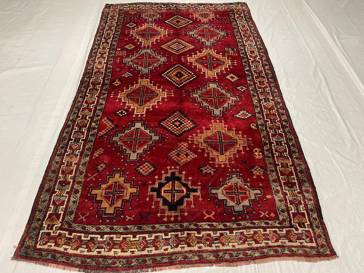 5x9 Red and Ivory Turkish Tribal Rug