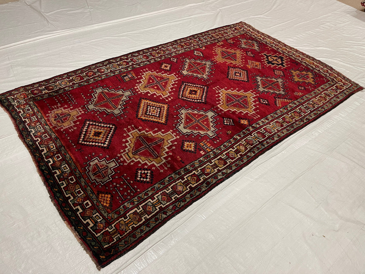 5x9 Red and Ivory Turkish Tribal Rug
