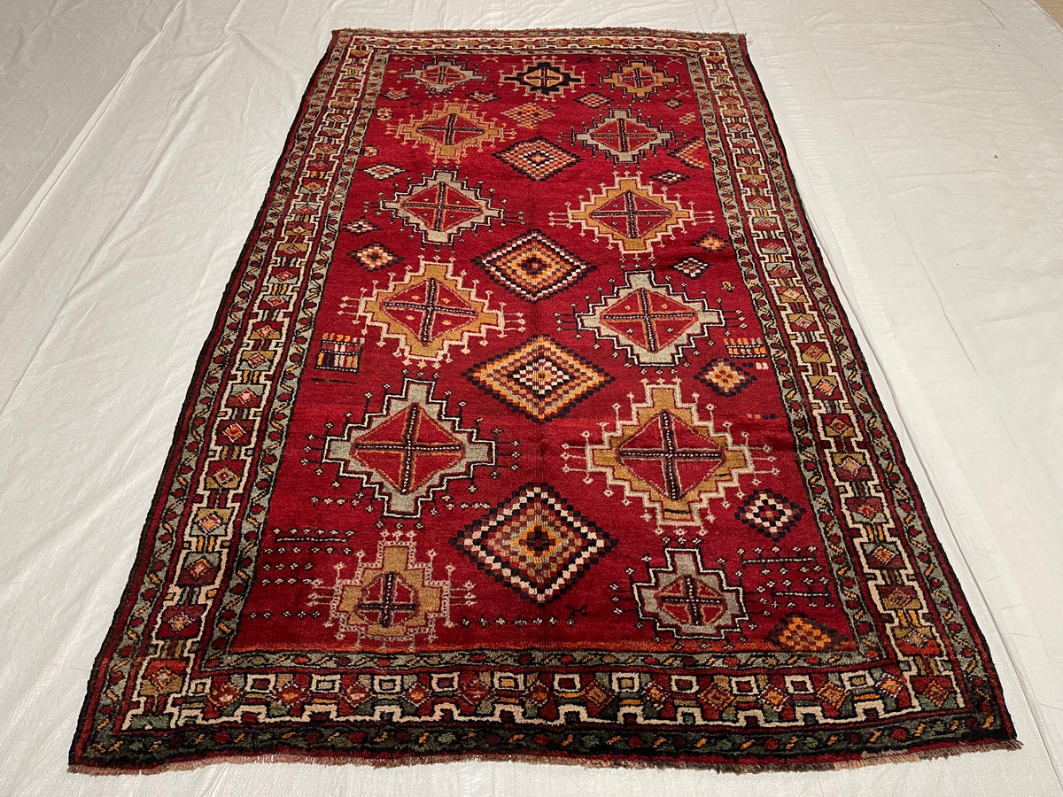 5x9 Red and Ivory Turkish Tribal Rug