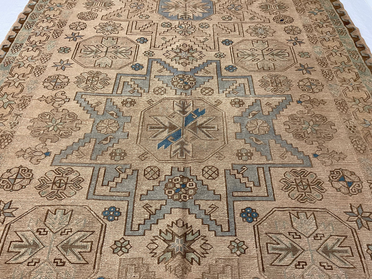 6x10 Ivory and Brown Turkish Tribal Rug