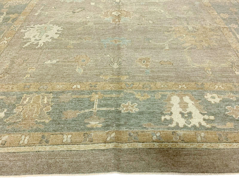 9x12 Brown and Green Turkish Oushak Rug