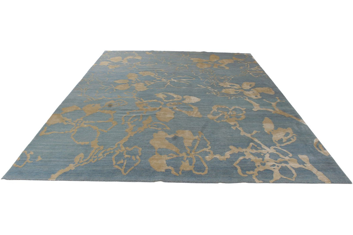 9x12 Blue and Ivory Modern Contemporary Rug