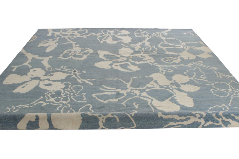 9x12 Blue and Ivory Modern Contemporary Rug
