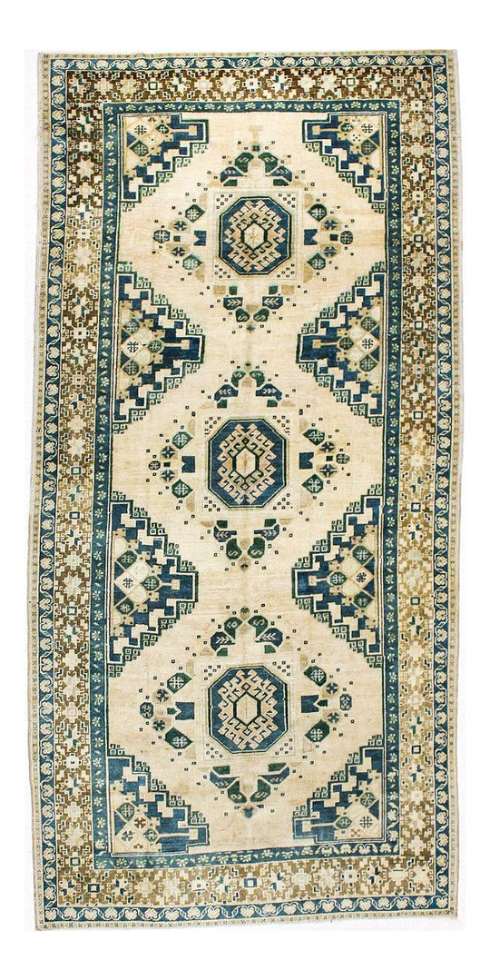 5x11 Ivory and Blue Turkish Tribal Runner