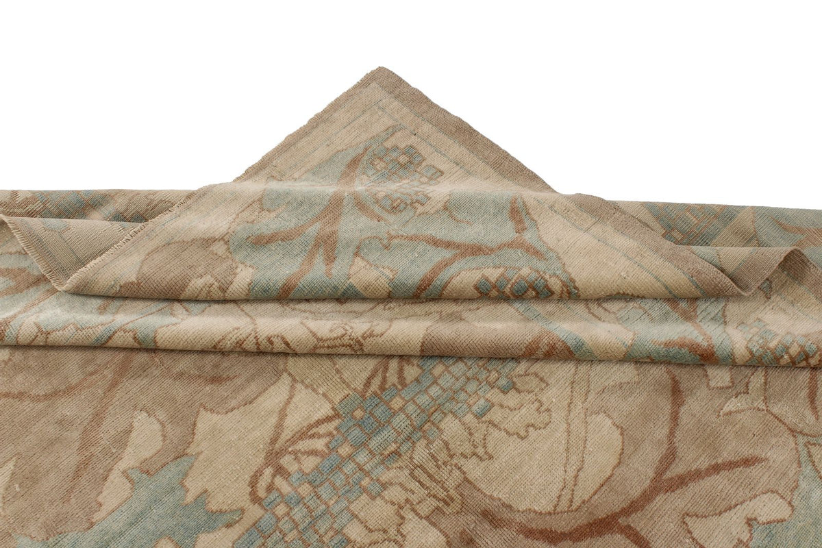 8x8 Blue and Ivory Turkish Oushak Rug