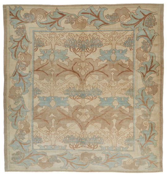 8x8 Blue and Ivory Turkish Oushak Rug