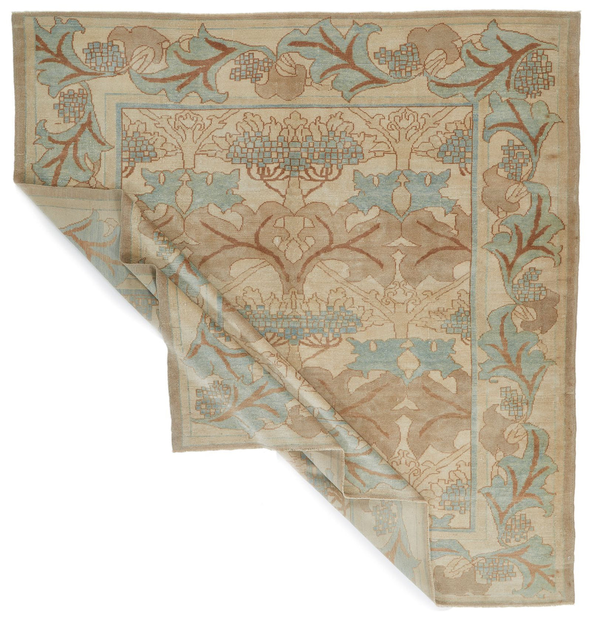8x8 Blue and Ivory Turkish Oushak Rug