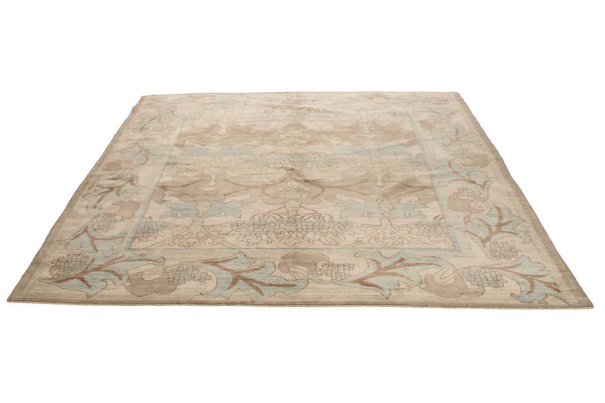 8x8 Blue and Ivory Turkish Oushak Rug